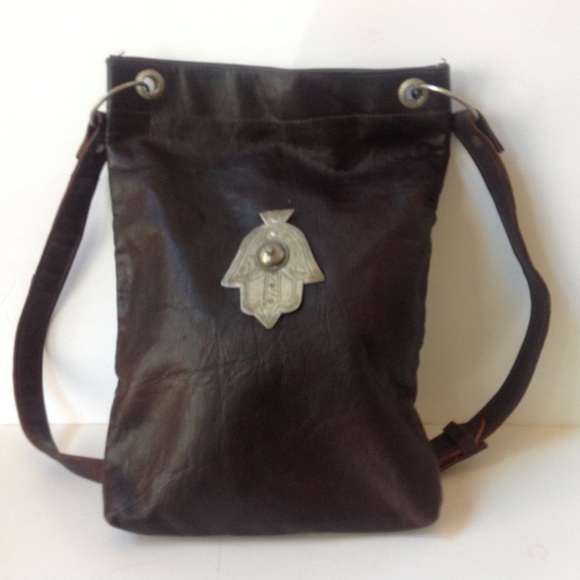 Brown Leather Handbag Satchel Crossbody Medallion - Picture 1 of 3